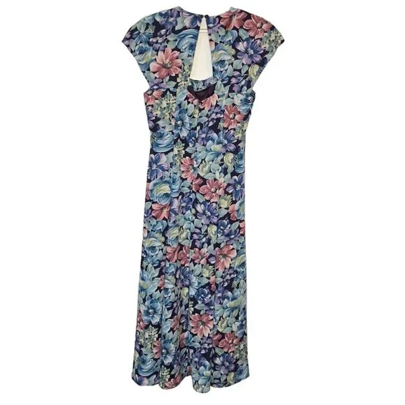 Vtg Karin Stevens‎ Maxi Dress Floral Cut Out Back Romantic Flowy Cottage Prairie - Picture 2 of 8